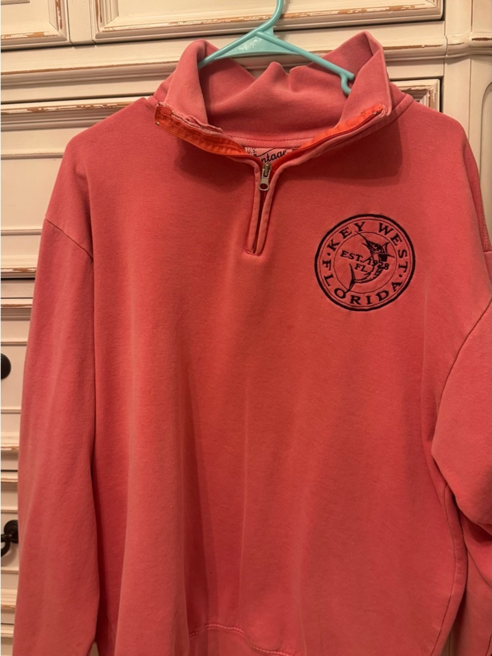 Vintage Coral Half-Zip Pullover Sweatshirt